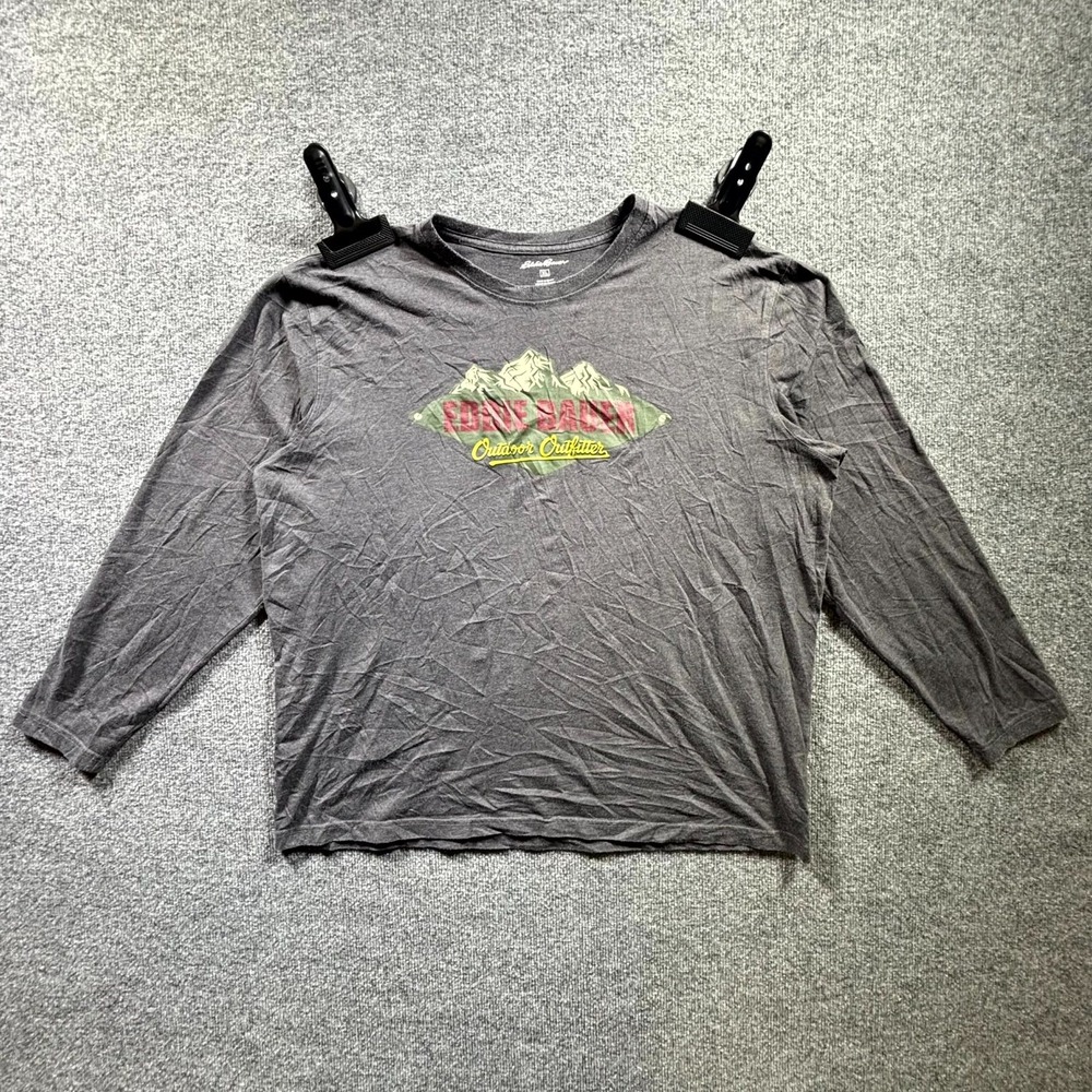 Eddie Bauer Mens XL Gray Mountain Graphic Long Sleeve T-Shirt Hiking Outdoor